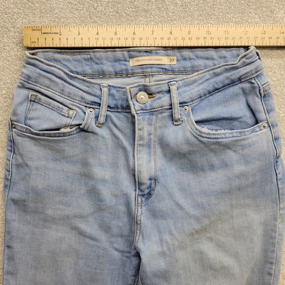 Levi’s 721 High Rise Skinny Jeans Women’s Light Blue Wash Distressed Size 27 - Picture 3 of 11